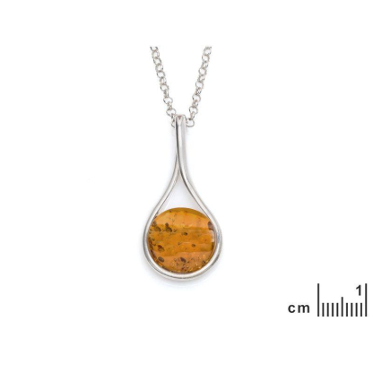 Collana con ambra cognac naturale del Mar Baltico rotonda, realizzata in argento rodiato 925