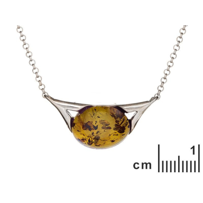 Collier avec ambre cognac ovale, en argent rhodié 925, longueur 40 + 5 cm