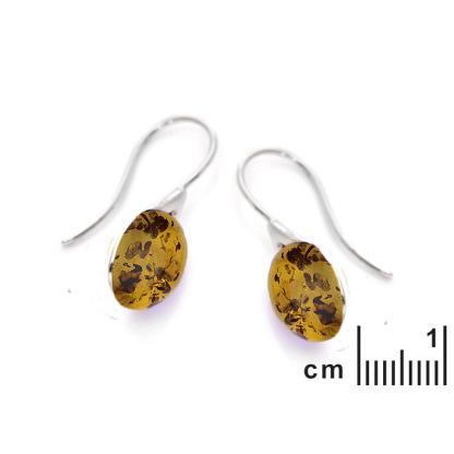 Pendientes con ámbar coñac natural ovalado, en plata 925 rodiada