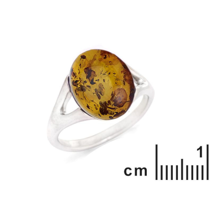 Inel cu chihlimbar natural de coniac din Marea Baltică oval, realizat din argint 925 placat cu rodiu