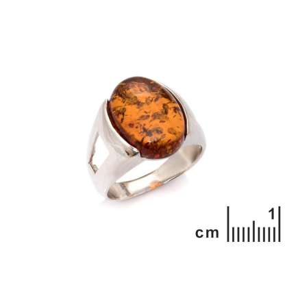 Chevalière avec ambre cognac de la mer Baltique ovale, en argent rhodié 925