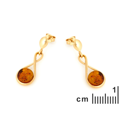 Brincos com âmbar conhaque natural, em prata dourado 925