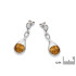 Dangle earrings with round cognac amber, in 925 rhodium silver