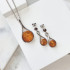 Dangle earrings with round cognac amber, in 925 rhodium silver