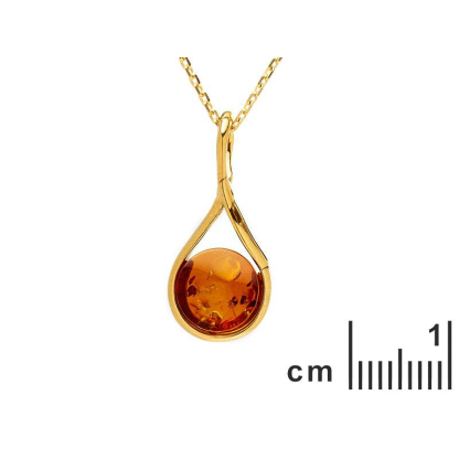 Anhänger mit rundem Cognac-Bernstein, aus 925er vergoldeter Silber, Höhe 2 cm