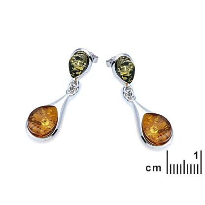 Drop earrings with cognac amber, in 925 rhodium silver