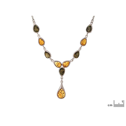 Collier avec ambre cognac, en argent rhodié 925, longueur 41 + 3 cm