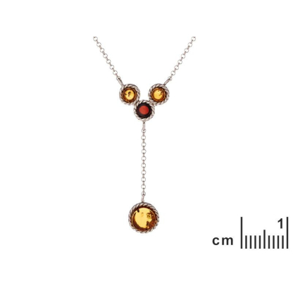Collana con ambra tonda cognac, in argento 925 rodiato, lunghezza 42+5 cm