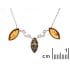 Collana con ambra a navetta multicolore, in argento 925 rodiato, lunghezza 42+3 cm