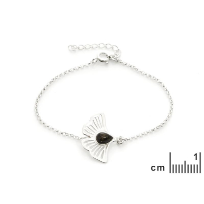 Gingko-armband met groene barnsteen, in 925 gerhodineerd zilver, lengte 16+3,5 cm