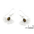 Boucles d'oreilles gingko avec ambre vert naturel, en argent rhodié 925