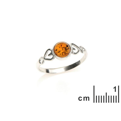 Bague avec ambre cognac naturel de la mer Baltique rond, en argent rhodié 925