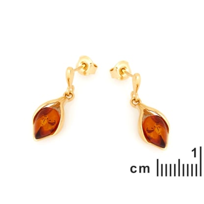 Boucles d'oreilles avec ambre cognac naturel, en argent doré 925