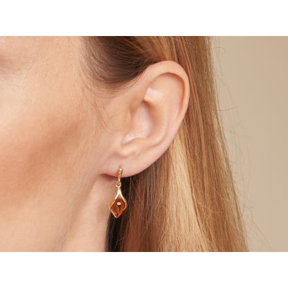 Boucles d'oreilles avec ambre cognac naturel, en argent doré 925