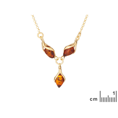 Konyak kehribarlı kolye, 925 altın gümüş, uzunluk 42 + 3 cm
