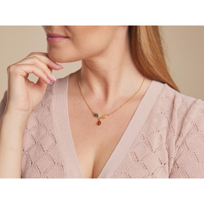 Necklace with multi-colored amber, in 925 gold plated silver, length 42 + 3 cm