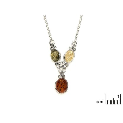 Collana con ambra ovale multicolore, in argento 925 rodiato