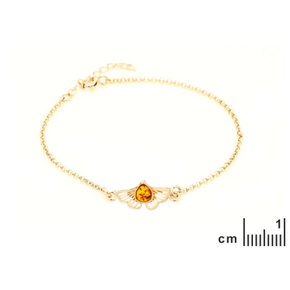 Ginkgo armband met cognac amber, 925 goudkleurige zilver, 16 + 3 cm