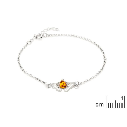 Bracelet ginkgo avec ambre cognac, argent rhodié 925, 16 + 3 cm