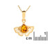 Pendentif ginkgo avec ambre cognac naturel goutte, en argent doré 925