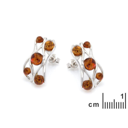 Orecchini con ambra naturale cognac, in argento 925 rodiato