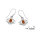 Boucles d'oreilles pendantes lotus avec ambre cognac naturel, argent rhodié
