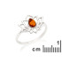 Lotusring met natuurlijke cognac-amberdruppel, in gerhodineerd zilver 925