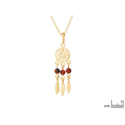 Collar atrapasueños con ámbar coñac, en plata dorado 925, longitud 42 + 3 cm