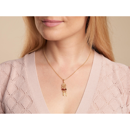 Collana acchiappasogni con ambra cognac, in argento dorato 925, lunghezza 42+3 cm