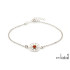 Pulseira sol com âmbar conhaque redondo, em prata 925 banhada a ródio, comprimento 17+3 cm
