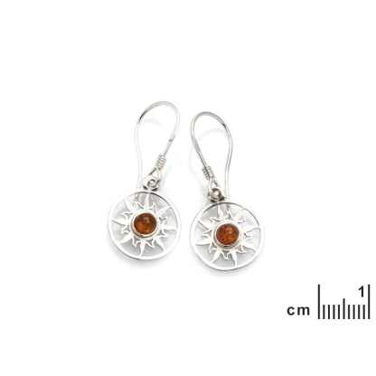 Sonnenohrringe mit natürlichem Cognac-Bernstein, aus 925 rhodiniertem Silber