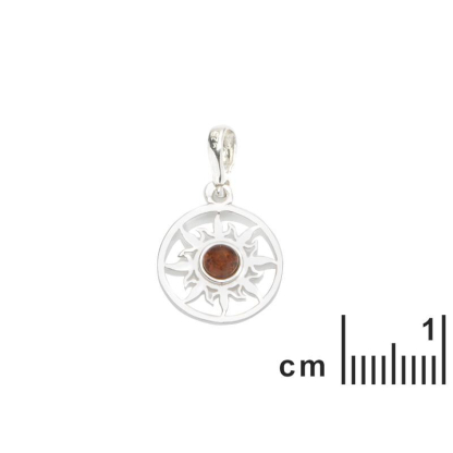 Zonnehanger met cognac amber, in 925 gerhodineerd zilver, diameter 1,5+1 cm