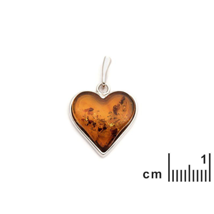 Colgante de corazón con ámbar coñac natural, en plata 925 rodiada, altura 1+2 cm