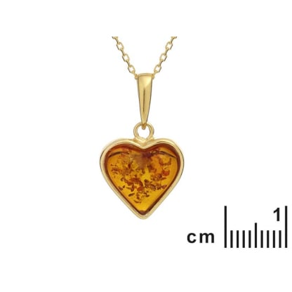 Pendentif coeur avec ambre cognac naturel, en argent doré 925, hauteur 1,4+1 cm