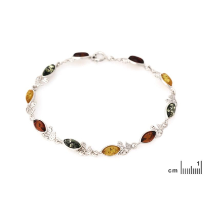 Pulsera con lanzadera de ámbar multicolor, en plata 925 rodiada, longitud 18 cm