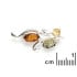 Broche avec ambre multicolore naturel de la mer Baltique, en argent rhodié 925