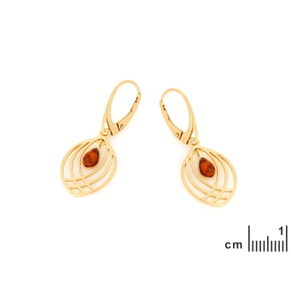 Boucles d'oreilles avec ambre cognac naturel, en argent doré 925