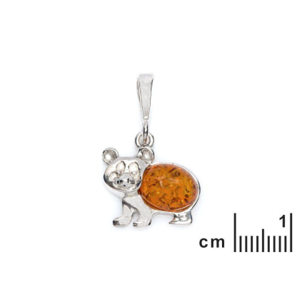 Panda-Anhänger mit ovalem Cognac-Bernstein, aus 925er rhodiniertem Silber, Höhe 1,3+1 cm