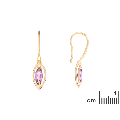 Pendientes con amatista violeta natural, en oro 750