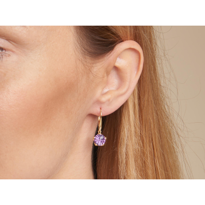 Earrings with natural purple amethyst, in 750 gold