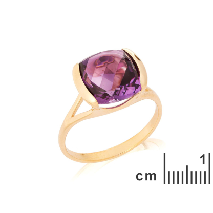 Anello con ametista viola naturale, in oro 750