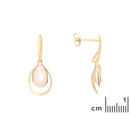 Brincos com quartzo rosa natural, em ouro 750