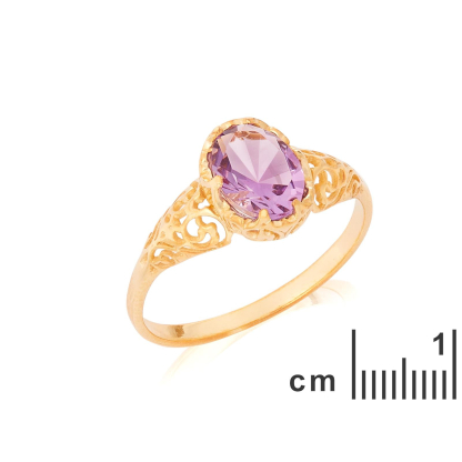 Ring met natuurlijke paarse amethist, in 750 goud
