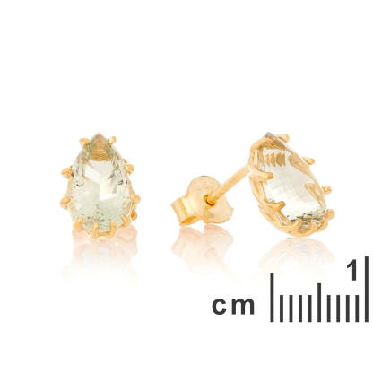 Brincos com ametista verde natural, em ouro 750