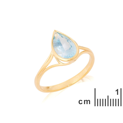 Anillo con topacio azul natural, en oro 750