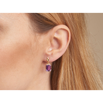 Boucles d'oreilles avec améthyste violette naturelle, en or 750