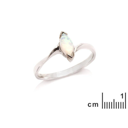 Inel cu opal australian alb natural, din argint 925 placat cu rodiu