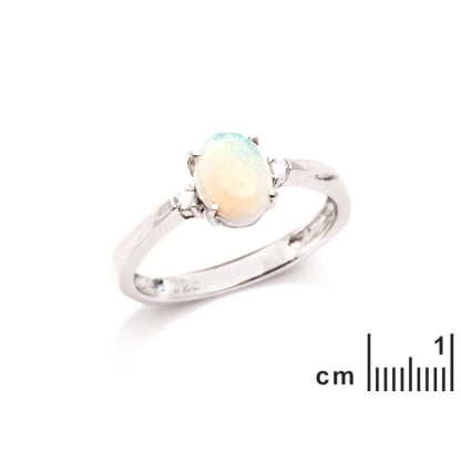 Inel cu opal oval și oxid de zirconiu, din argint 925 placat cu rodiu
