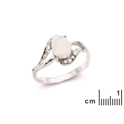 Bague avec opale ovale et oxyde de zirconium, en argent rhodié 925