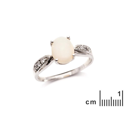 Inel cu opal oval și oxid de zirconiu, din argint 925 placat cu rodiu